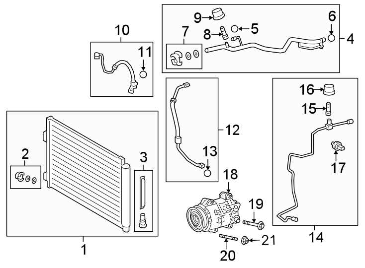 Diagram Air conditioner & heater. Information labels. Compressor & lines. Condenser. for your 2018 Toyota Tundra   