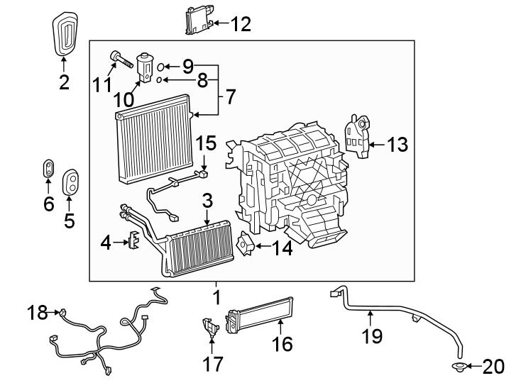 Diagram Air conditioner & heater. Evaporator & heater components. for your 2018 Toyota Camry  Hybrid XLE Sedan 