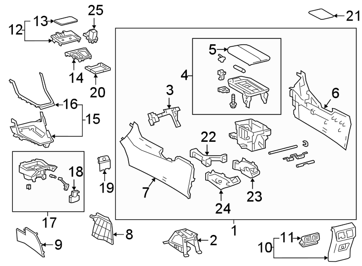 Diagram Center console. for your 2019 Toyota Corolla   