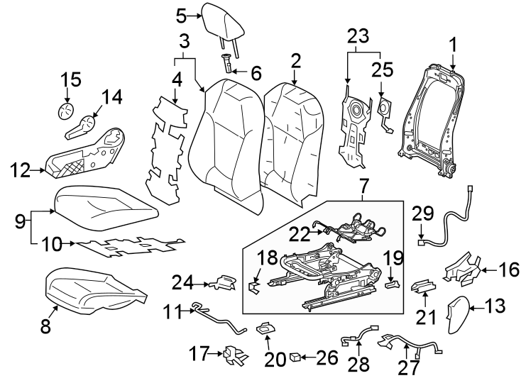 Diagram SEATS & TRACKS. PASSENGER SEAT COMPONENTS. for your 2018 Toyota Camry   