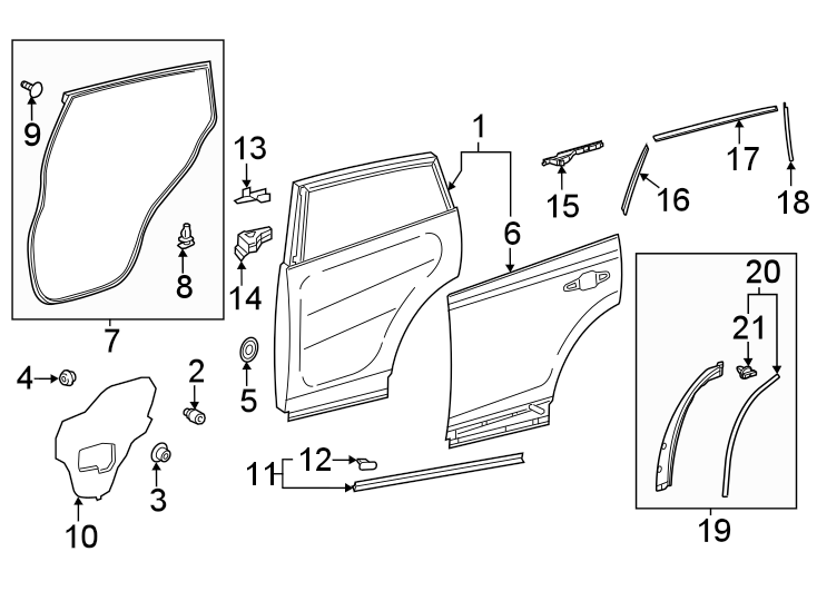 Diagram Rear door. Door & components. for your 2010 Toyota Highlander   