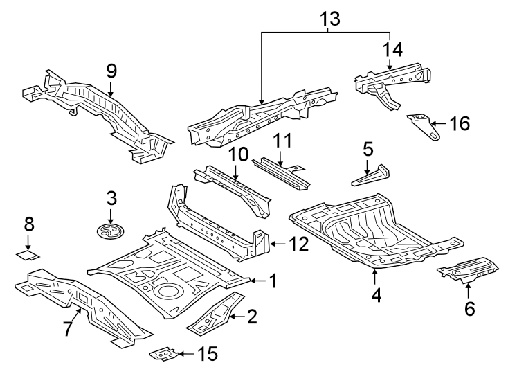 Diagram Rear body & floor. Seats & tracks. Floor & rails. for your 2014 Toyota Camry   