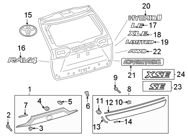 Diagram Lift gate. Exterior trim. for your Toyota Avalon  