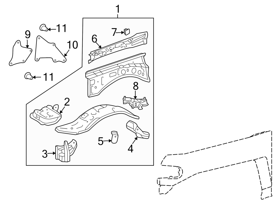 Diagram FENDER. INNER COMPONENTS. for your Toyota