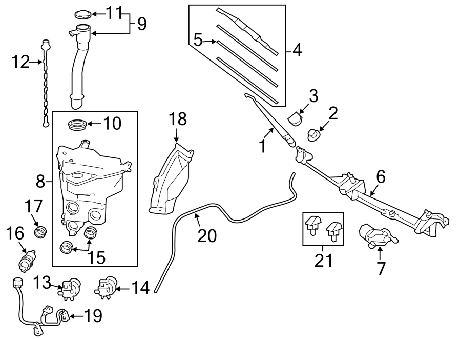 Diagram WINDSHIELD. WIPER & WASHER COMPONENTS. for your 2019 Toyota Tacoma 3.5L V6 M/T 4WD TRD Off-Road Crew Cab Pickup Fleetside 