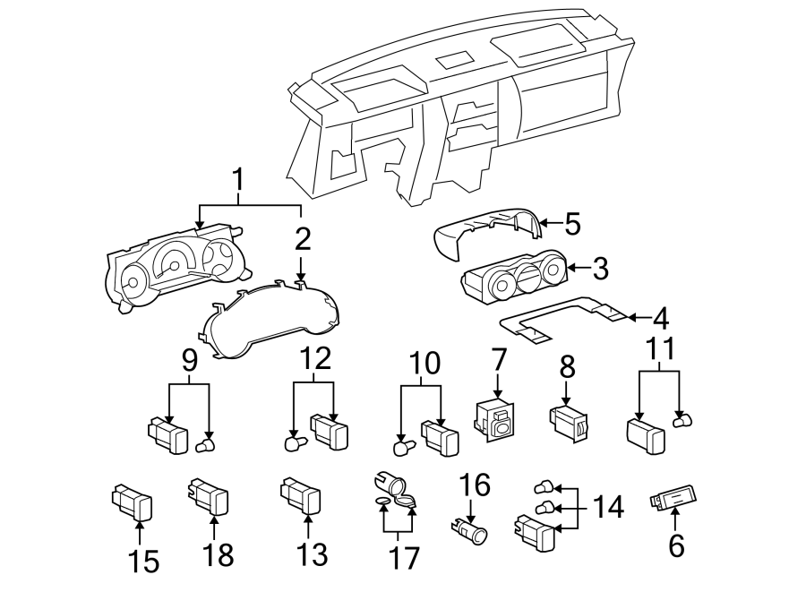 Diagram INSTRUMENT PANEL. CLUSTER & SWITCHES. for your 2012 Toyota Sequoia   