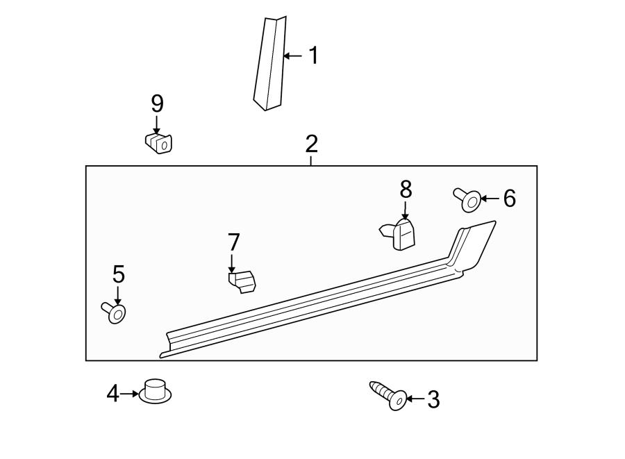 Diagram PILLARS. ROCKER & FLOOR. EXTERIOR TRIM. for your 2005 Toyota Corolla   