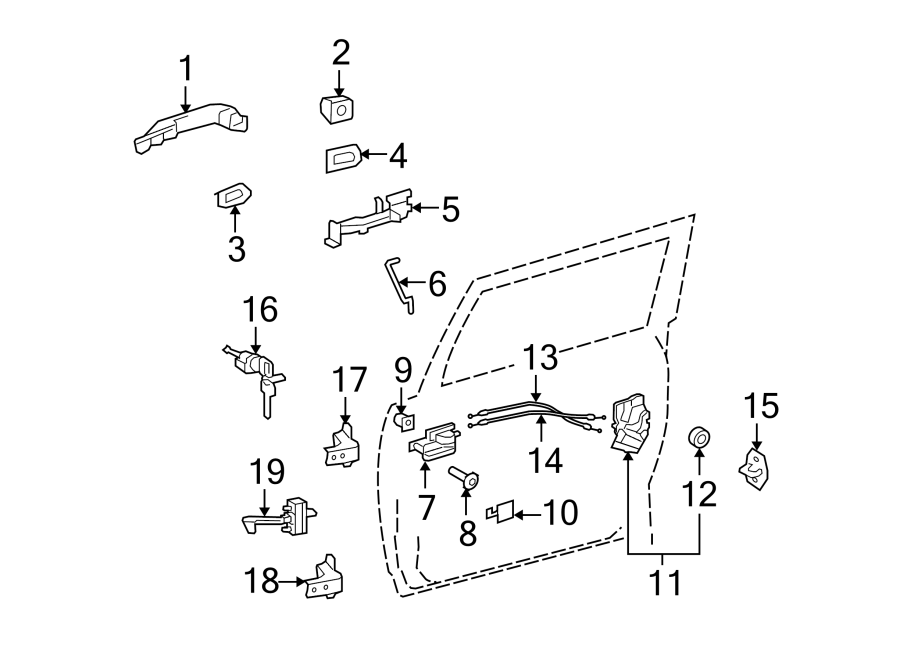 Diagram FRONT DOOR. LOCK & HARDWARE. for your 2020 Toyota Sequoia 5.7L i-Force V8 A/T 4WD Limited Sport Utility 