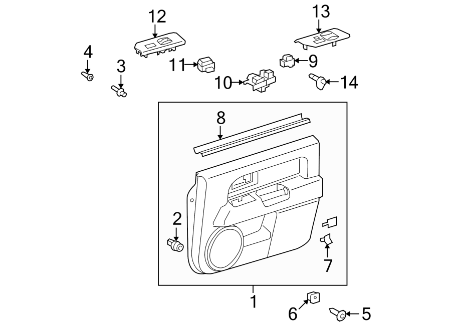 Diagram Front door. Interior trim. for your 2022 Toyota 4Runner  SR5 Premium Sport Utility 