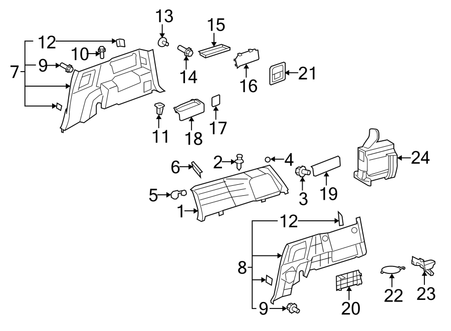 Diagram QUARTER PANEL. INTERIOR TRIM. for your 2021 Toyota Sienna 2.5L FULL HYBRID EV-GAS (FHEV) CVT AWD Limited Mini Passenger Van 