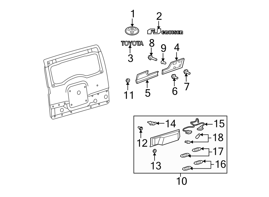 Diagram BACK DOOR. EXTERIOR TRIM. for your 2008 Toyota FJ Cruiser   