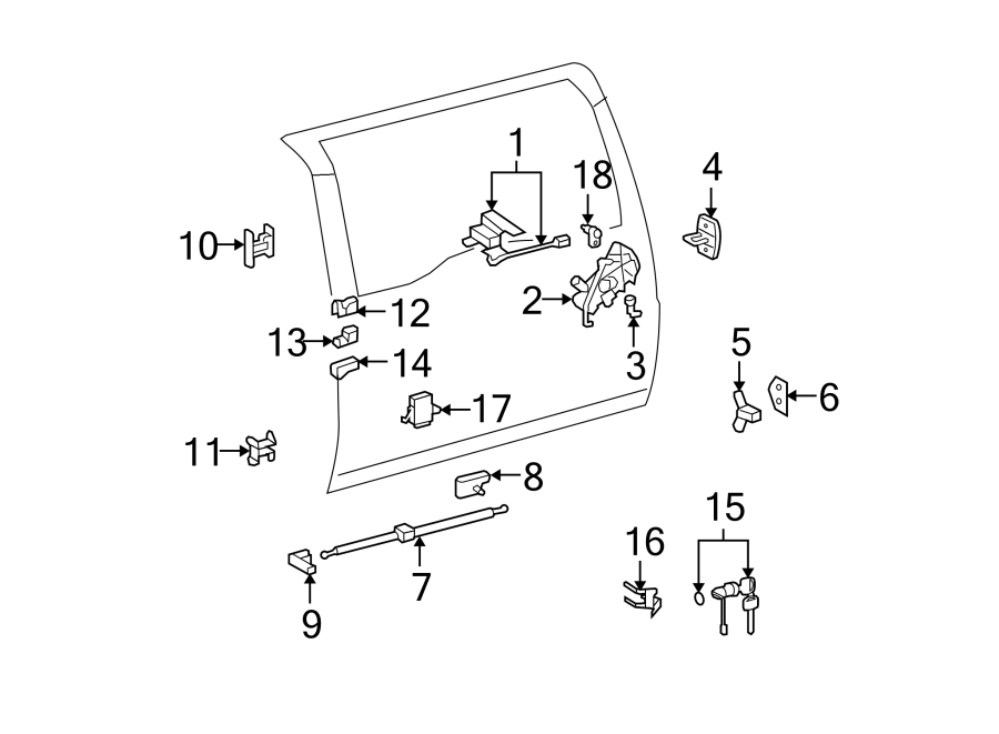 Diagram Back door. Lock & hardware. for your Toyota