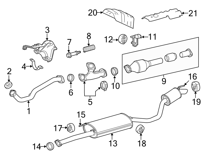 Diagram EXHAUST SYSTEM. EXHAUST COMPONENTS. for your 2007 Toyota Tundra 4.0L V6 A/T 4WD SR5 Extended Cab Pickup Fleetside 