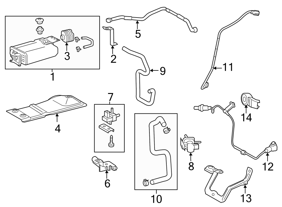 Diagram EMISSION SYSTEM. EMISSION COMPONENTS. for your 2020 Toyota Prius 1.8L FULL HYBRID EV-GAS (FHEV) CVT LE Hatchback 