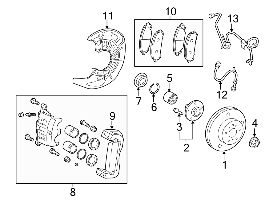 Diagram Front suspension. Brake components. for your 2020 Toyota Corolla   