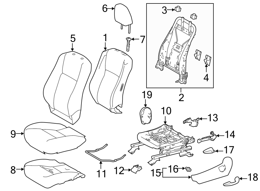 Diagram SEATS & TRACKS. DRIVER SEAT COMPONENTS. for your Toyota Highlander  