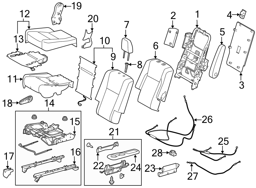 Diagram SEATS & TRACKS. SECOND ROW SEATS. for your 2016 Toyota Highlander   