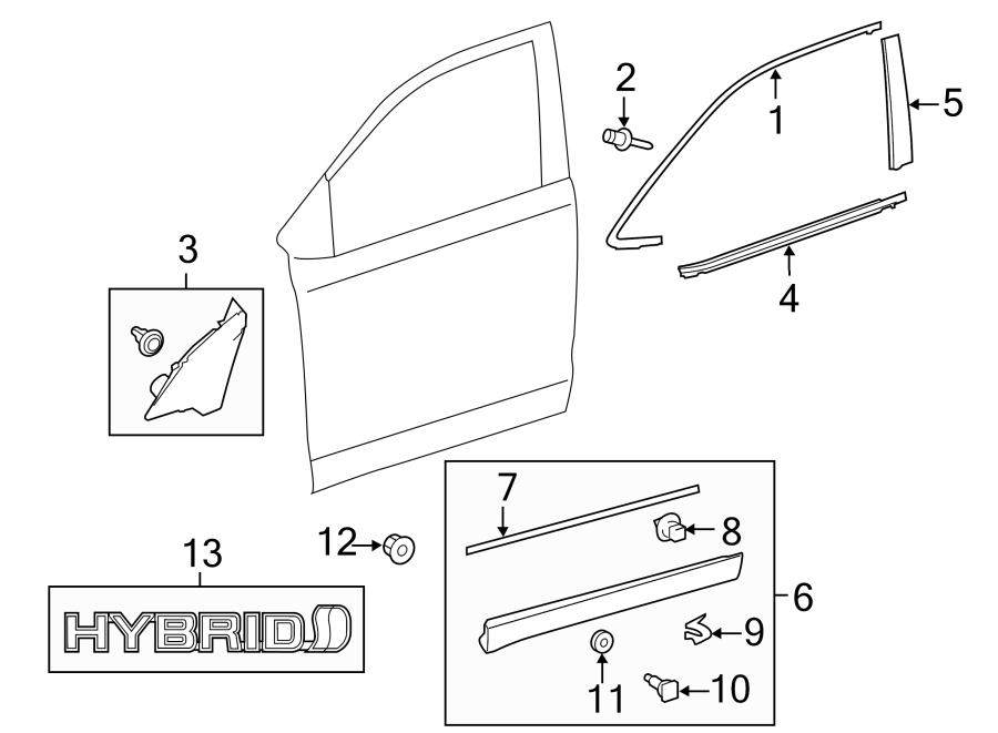 Diagram FRONT DOOR. EXTERIOR TRIM. for your 2017 Toyota Avalon  XLE PREMIUM SEDAN 