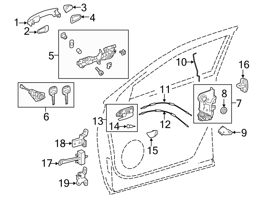 Diagram FRONT DOOR. LOCK & HARDWARE. for your 2011 Toyota Tacoma  Pre Runner Crew Cab Pickup Fleetside 