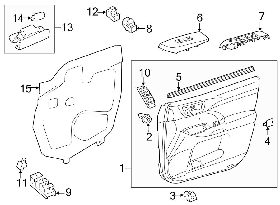 Diagram FRONT DOOR. INTERIOR TRIM. for your 2016 Toyota Land Cruiser   