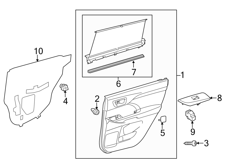 Diagram REAR DOOR. INTERIOR TRIM. for your 2023 Toyota Tundra  Platinum Crew Cab Pickup Fleetside 