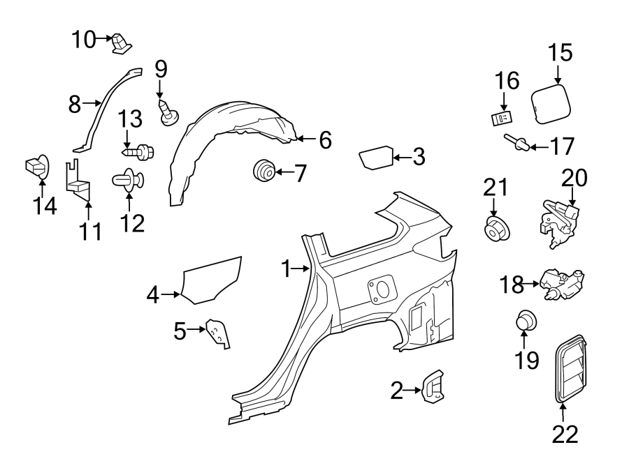 Diagram QUARTER PANEL & COMPONENTS. for your 2018 Toyota Highlander   