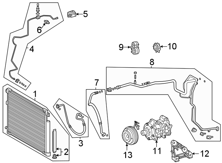 Diagram Air conditioner & heater. Compressor & lines. Condenser. for your 1990 Toyota Camry   