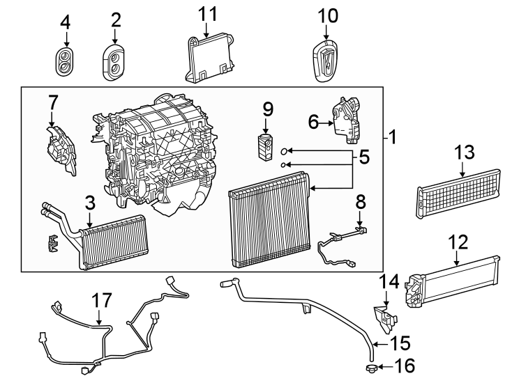 Diagram Air conditioner & heater. Front heater unit. for your 2017 Toyota Highlander  Limited Sport Utility 