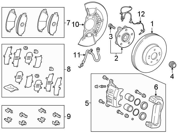 Diagram Front suspension. Brake components. for your Toyota Tacoma  