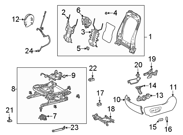 Diagram Seats & tracks. Driver seat components. for your 2016 Toyota Yaris   