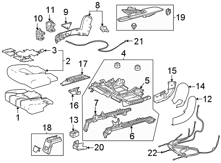 Diagram Seats & tracks. Second row seats. for your 2018 Toyota Highlander  Limited Sport Utility 