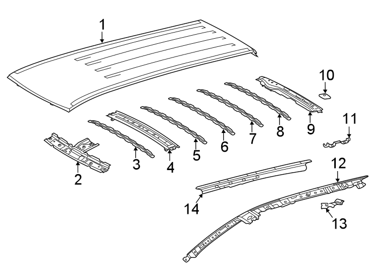 Diagram Exterior trim. Roof & components. for your Toyota