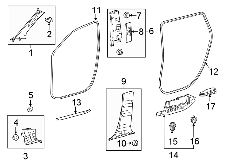 Diagram Pillars. Rocker & floor. Interior trim. for your 2010 Toyota Tacoma  X-Runner Extended Cab Pickup Fleetside 