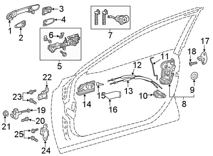 Diagram Front door. Lock & hardware. for your 1986 Toyota Camry   