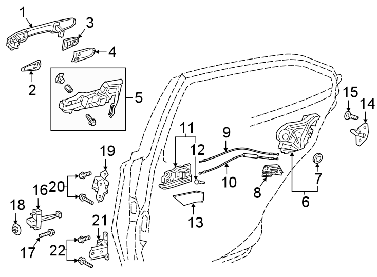 Diagram Rear door. Lock & hardware. for your 2021 Toyota Camry   