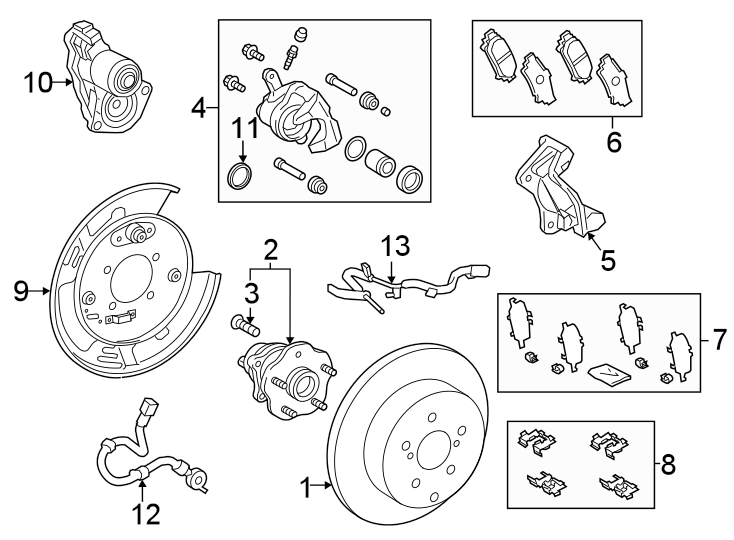 Diagram Rear suspension. Brake components. for your 2022 Toyota Prius Prime   