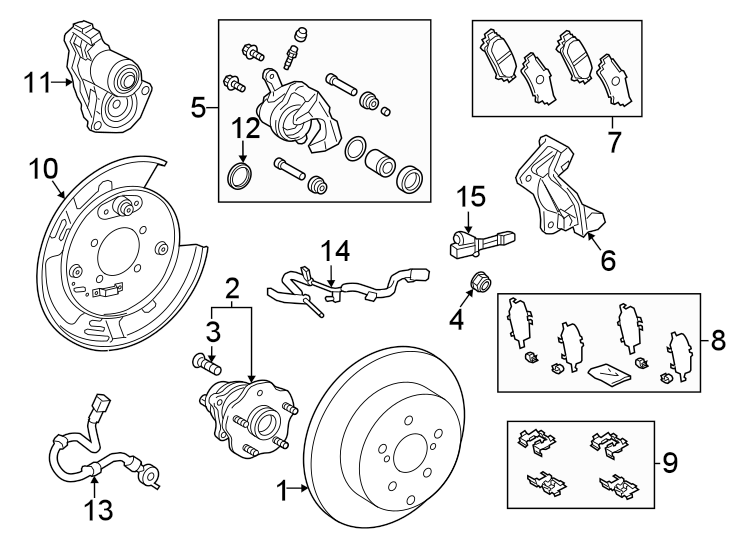 Diagram Rear suspension. Brake components. for your 2019 Toyota Prius Prime   