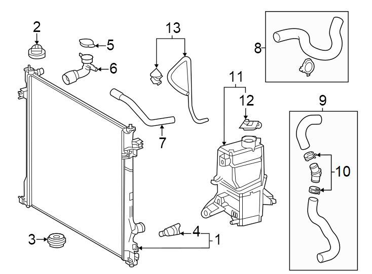 Diagram Radiator & components. for your 2012 Toyota Tacoma 4.0L V6 A/T RWD Base Standard Cab Pickup Fleetside 