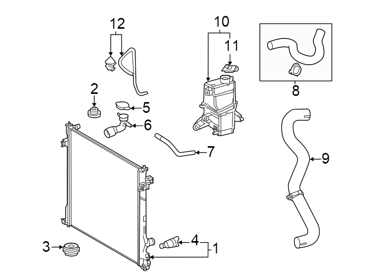 Diagram Radiator & components. for your 2009 Toyota Highlander   