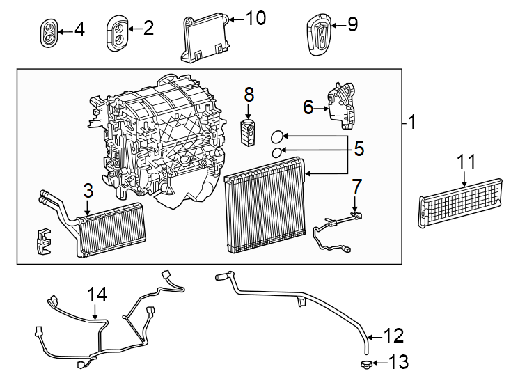 Diagram Air conditioner & heater. Front heater unit. for your 2017 Toyota Highlander  Limited Sport Utility 