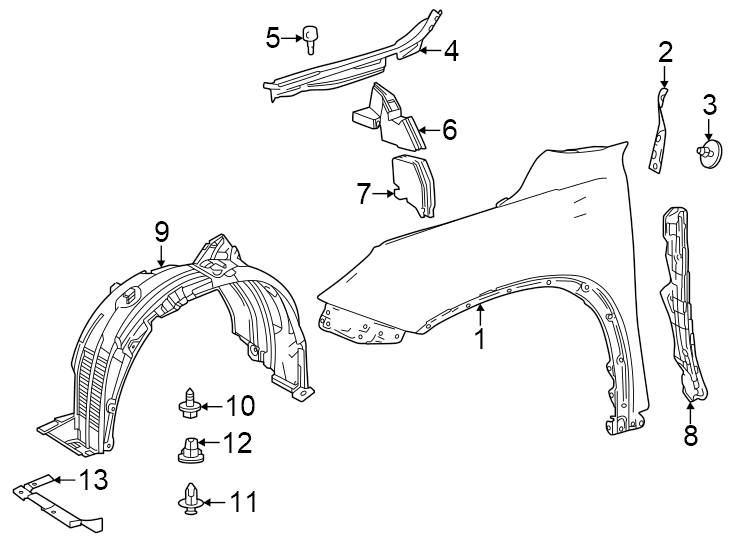 Diagram Fender & components. for your 2022 Toyota Prius Prime  XLE Hatchback 