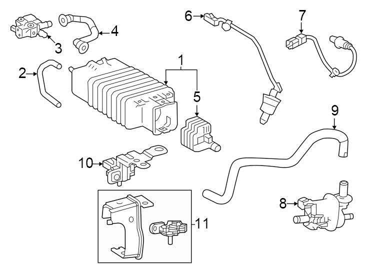 Diagram Emission system. Emission components. for your 2020 Toyota Prius 1.8L FULL HYBRID EV-GAS (FHEV) CVT LE Hatchback 