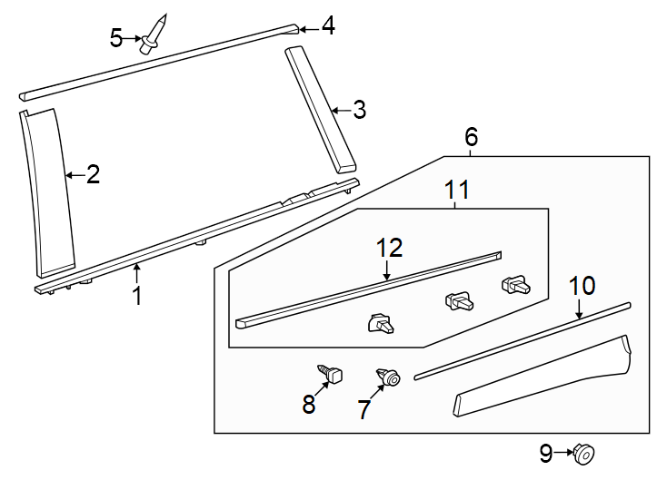 Diagram Rear door. Exterior trim. for your 2017 Toyota Avalon  Hybrid XLE Premium Sedan 