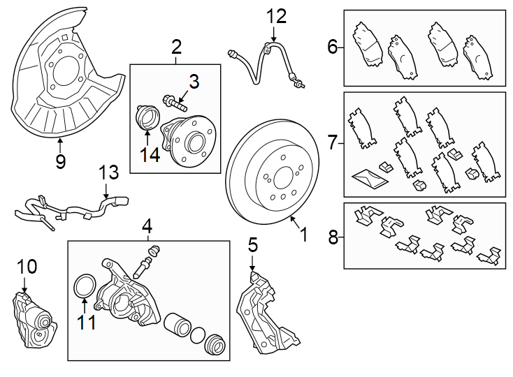 Diagram Rear suspension. Brake components. for your 2011 Toyota Sequoia 5.7L i-Force V8 FLEX A/T RWD SR5 Sport Utility 