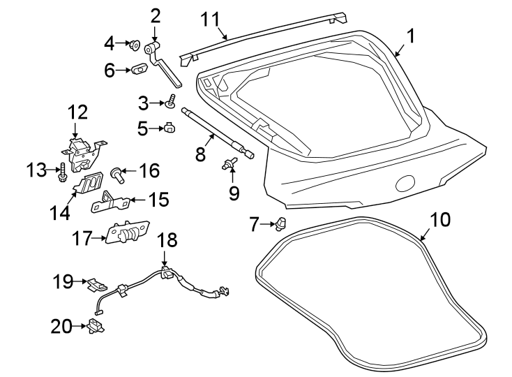 Diagram Lift gate. Lid & components. for your 2023 Toyota Camry  Hybrid SE Nightshade Sedan 