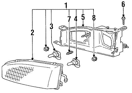 Diagram FRONT LAMPS. HEADLAMP COMPONENTS. for your 1991 Toyota Tercel  DLX Sedan 