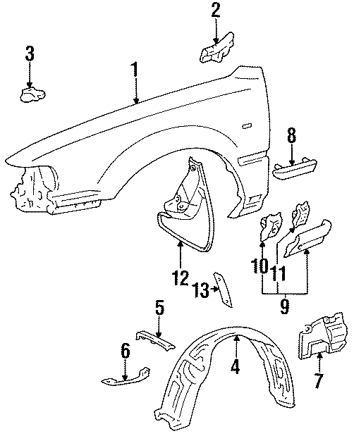 Diagram EXTERIOR TRIM. FENDER & COMPONENTS. for your 1998 Toyota Avalon  XL Sedan 