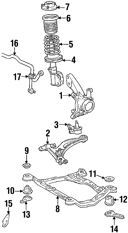 Diagram FRONT SUSPENSION. STABILIZER BAR & COMPONENTS. SUSPENSION COMPONENTS. for your Toyota