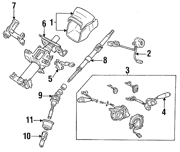 Diagram STEERING COLUMN. HOUSING & COMPONENTS. SHAFT & INTERNAL COMPONENTS. SHROUD. SWITCHES & LEVERS. for your 1986 Toyota Camry 2.0L DIESEL M/T DLX Sedan 