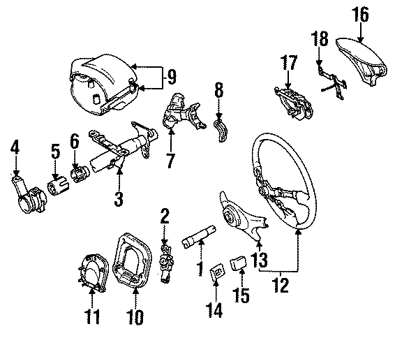 Diagram STEERING COLUMN COMPONENTS. STEERING WHEEL & TRIM. for your 1999 Toyota RAV4 2.0L M/T AWD Base Sport Utility 